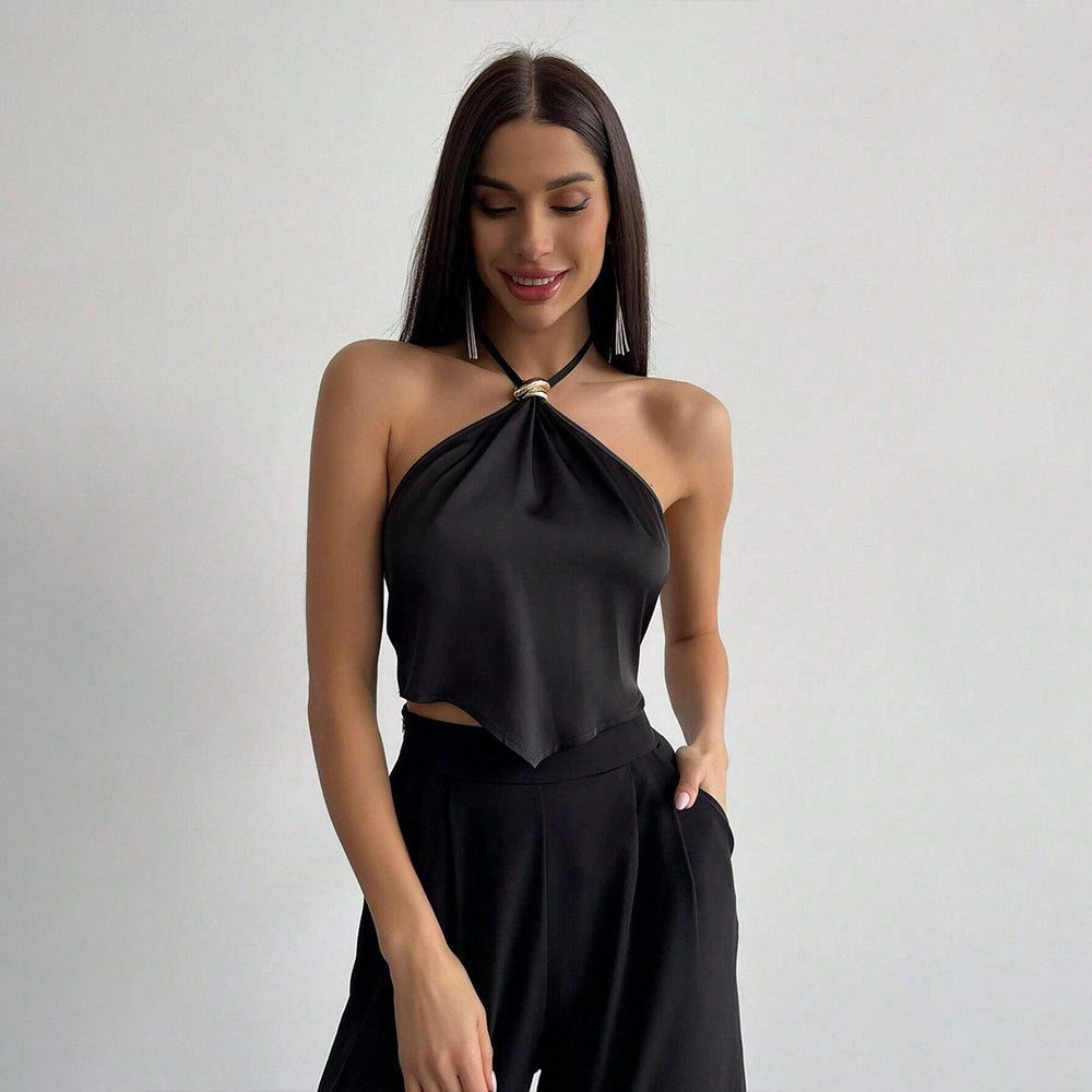 Backless Halter Neck Tank Top – Lace-Up, Slim Fit, Open Back, Women's Summer Top