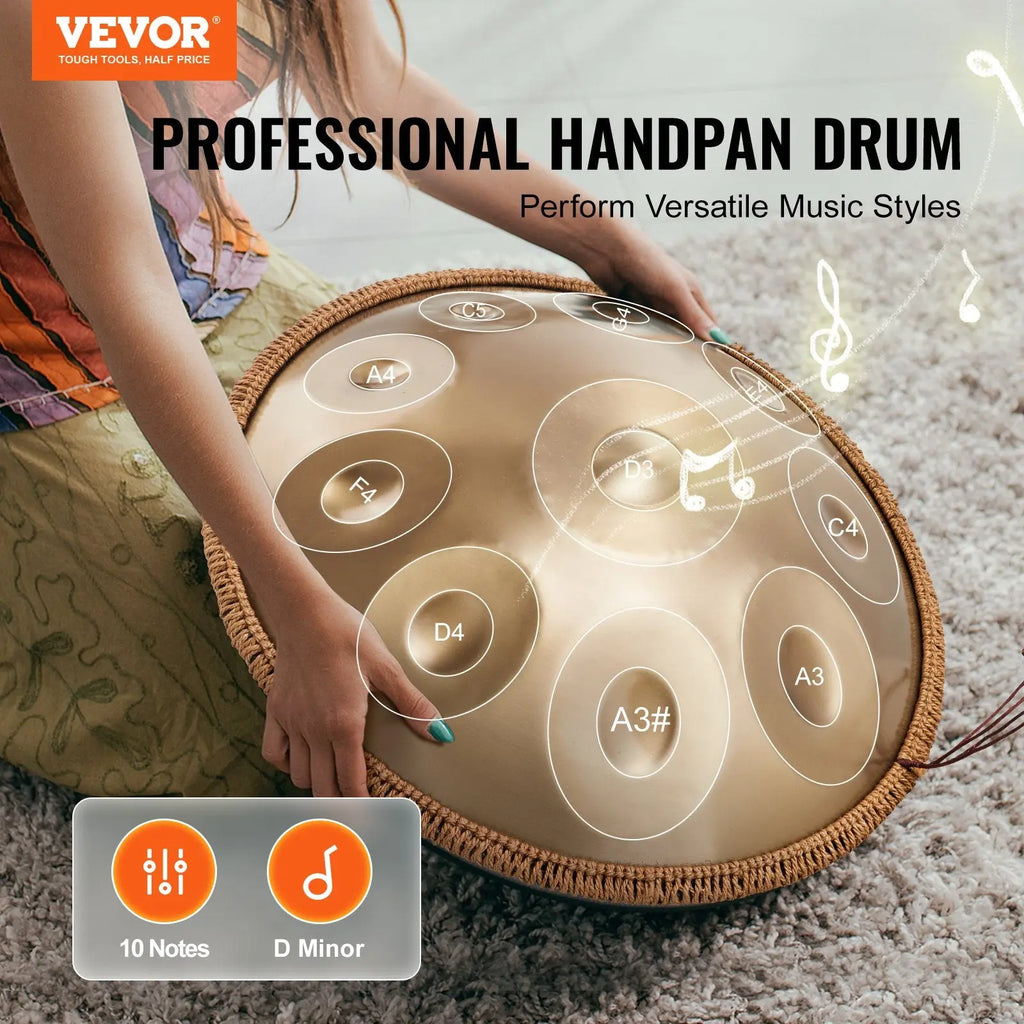 Handpan Drum 22 In 10 Notes D Minor Hand Drum Instrument With Mallet Smart Desion