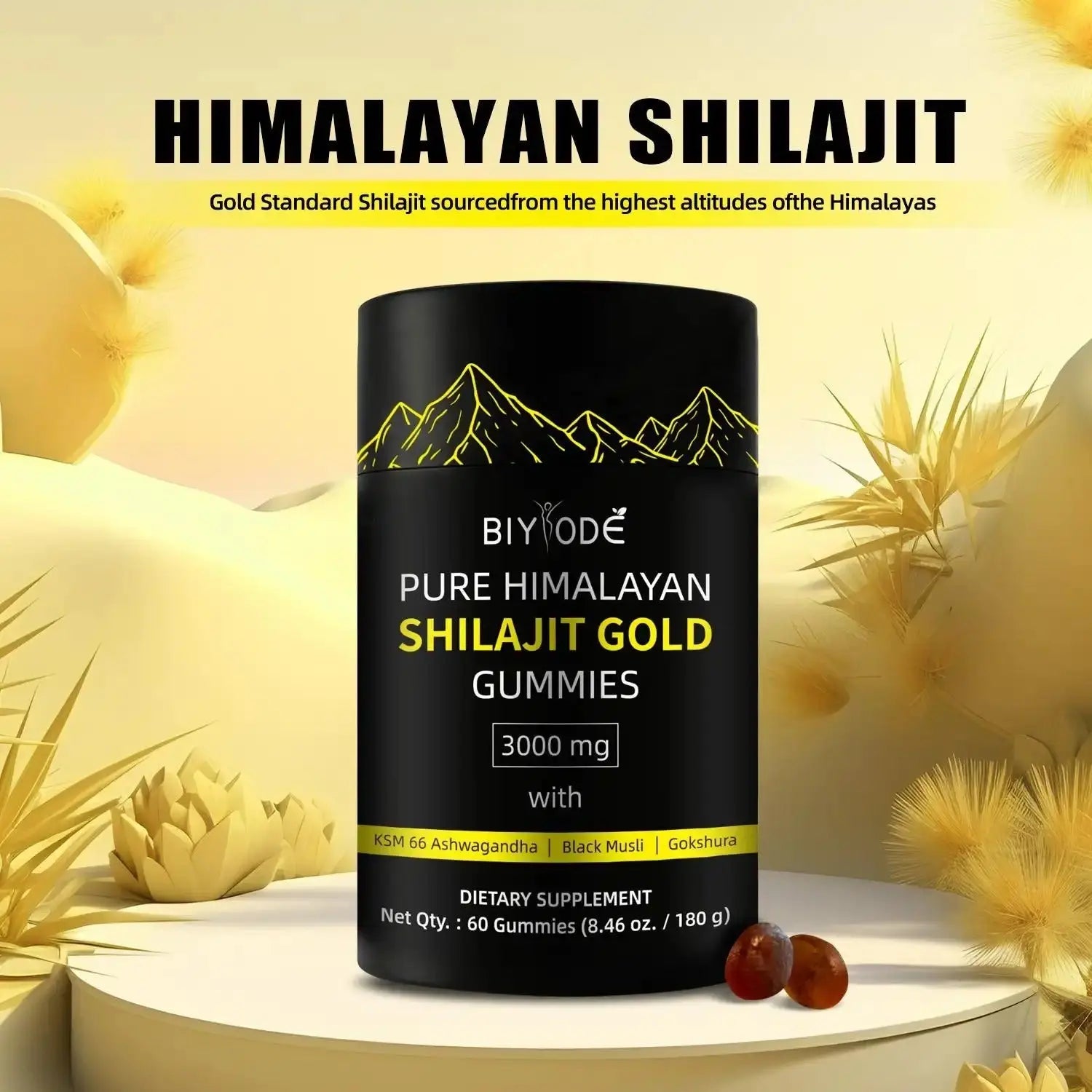 Pure Himalayan Shilajit Gummies  With Ashwagandha, Gokshura & Other Herbs No Added Sugar 60 Chewables Edible Supplement Smart Desion