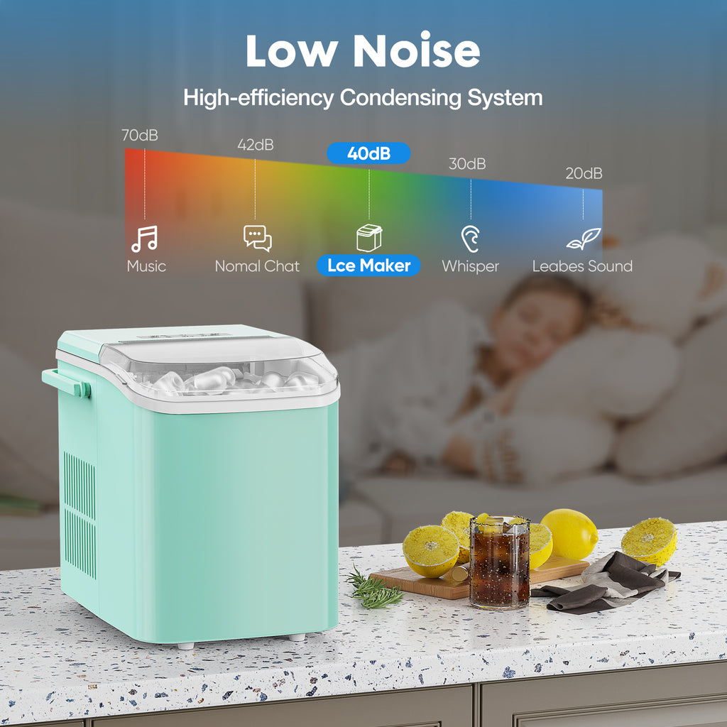 Portable Ice Maker – 9-Min Bullet Ice, 24 lbs/Day, Self-Cleaning, 2 Ice Sizes
