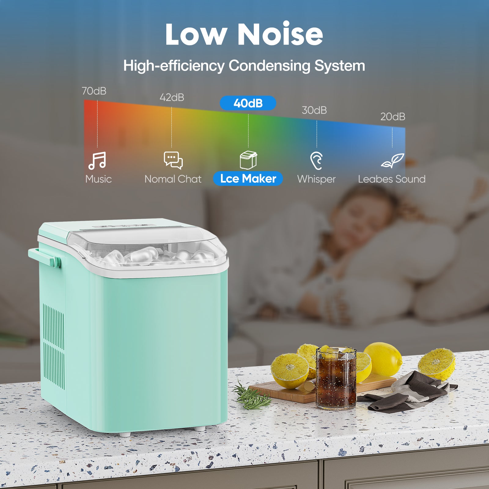 Portable Ice Maker – 9-Min Bullet Ice, 24 lbs/Day, Self-Cleaning, 2 Ice Sizes