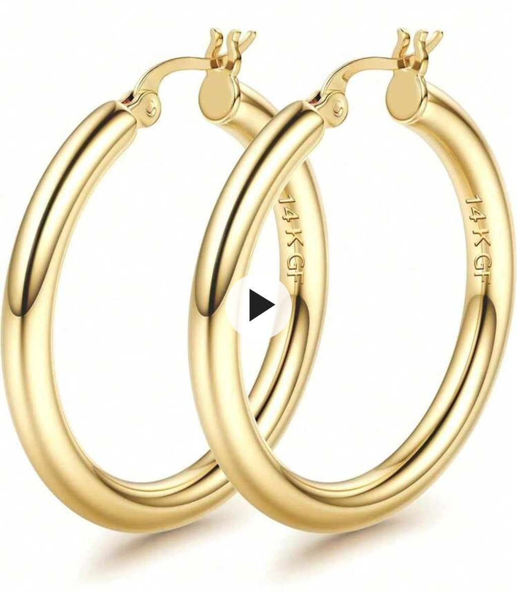 14K Gold Filled Hoop Earrings – Hypoallergenic, Polished Creole Style, All Sizes