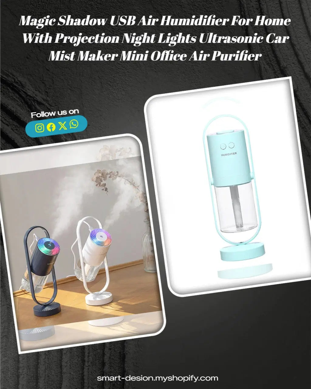 Magic Shadow USB Humidifier with Night Light Projector Smart Desion